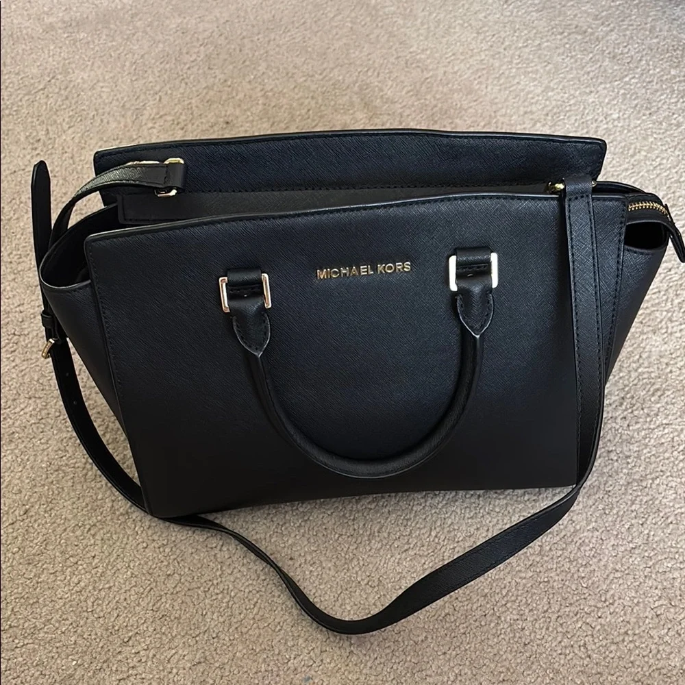 Michael Kors Black and Gold Satchel Bag - Picture 1 of 14